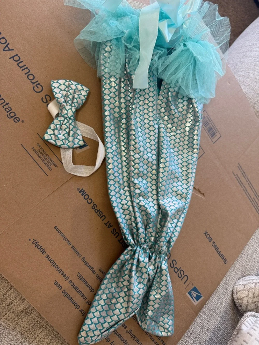 Girls' Turquoise Mermaid Tail Bib with Matching Bow